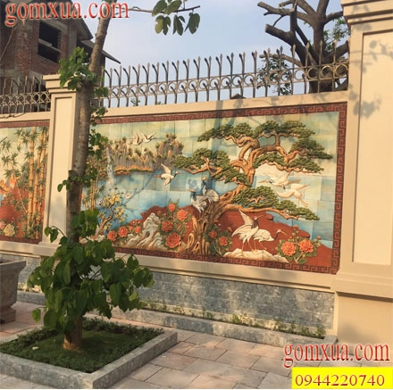 Bức tranh gốm Tùng Hạc Diên Niên trang trí sân vườn tiểu cảnh